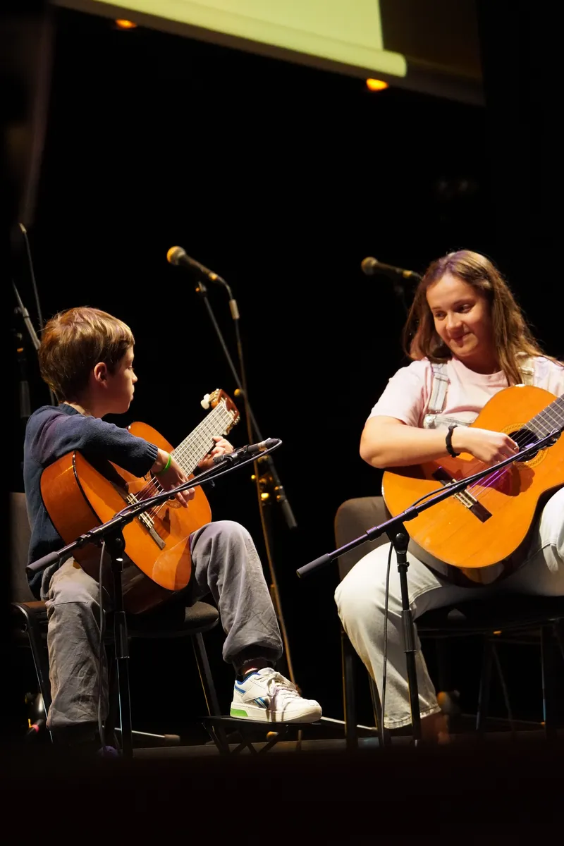 Grupo de guitarras em palco